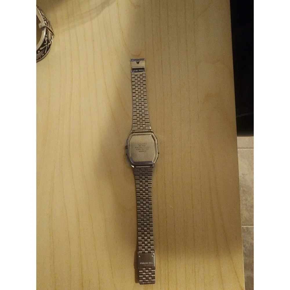 Vintage Casio AQ-321 Ana-Digi Watch Silver Tone Stainless Steel Square Face
